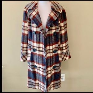 Vintage 70s STUNNING ILGWU plaid trench pea coat oversized collar SM